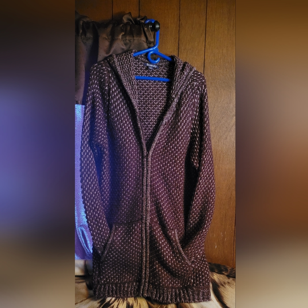 Roaman's Burgundy Textured Knit Sweater Jacket